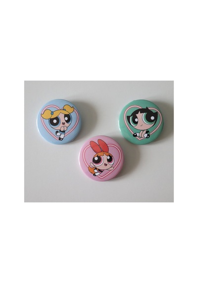 Akumastik Powerpuff Girls Bubbless - Buttercup - Blossom 3lü Çanta Süsü Rozet-iğneli Buton Rozet Seti Çeşitli Çeşitli