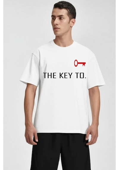 Nevermind Unisex Çift Erkek Kadın Tişört 2li Set Takım The Key To Baskılı Sevgili Kombini Beyaz