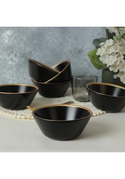 Mat Siyah Gold File Hitit Çorba Kasesi 14 Cm 6 Adet 956 Çok Renkli