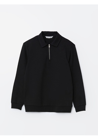 Lcw Vision Siyah Polo Yaka Uzun Kollu Erkek Sweatshirt