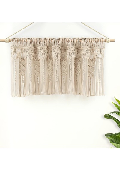 Boho Makrame Dokulu Pamuk Saçak/mutfak Perdesi/duvar Dekoru, 50,8 Cm U X 127 Cm G, Nötr Çok Renkli