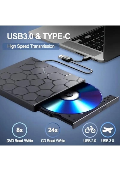 Valkyrie 8in1 Harici Cd Dvd Okuma Yazma Usb 3.0 Hub Çok Amaçlı External Drive Tf Sd Kart Okuyucu