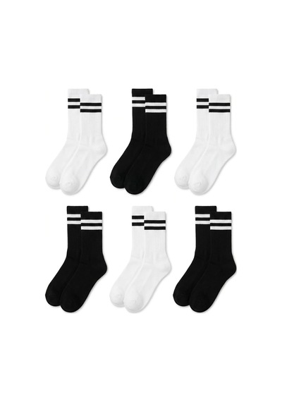 6Lı Unisex Pamuklu Çizgili Spor Soket Çorap