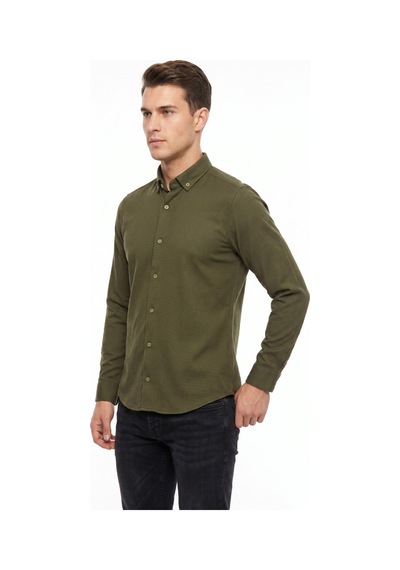 Advante Erkek Spor Slim Fit Uzun Kol Petek Dokulu Gömlek Bgl-st05483 Haki