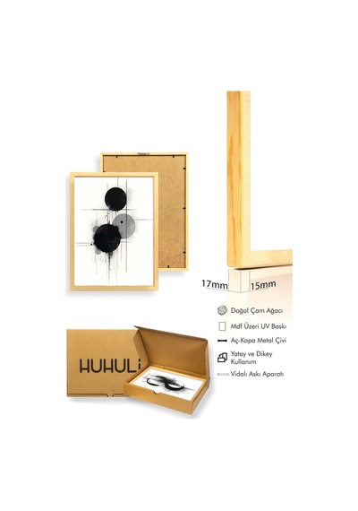 Huhuli Ahşap Çerçeveli 3 Parça Set Tablo Huhu431