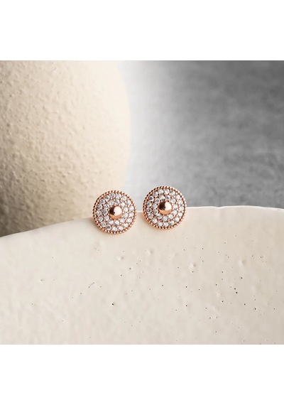 Vaoov 925 Ayar Gümüş Taşlı Düğme Küpe Rose Gold