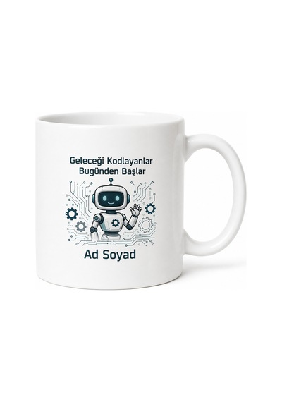 Robotik Meraklısı İçin Kişiye Özel Teknoloji Temalı Baskılı Kupa Bardak Hediye Beyaz / Çok Renkli