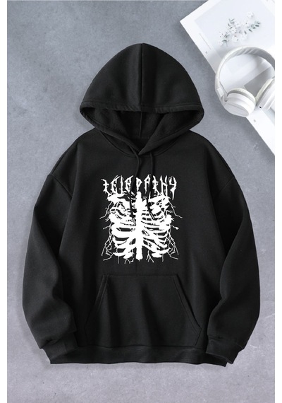 Ciel Lune Nevermind Unisex Kadın Erkek Telepathy Baskılı Oversize Sweatshirt Siyah Siyah