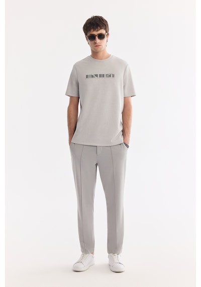 Avva Erkek Gri Bisiklet Yaka Baskılı Bi-stretch İnterlok Regular Fit T-shirt A61y1061