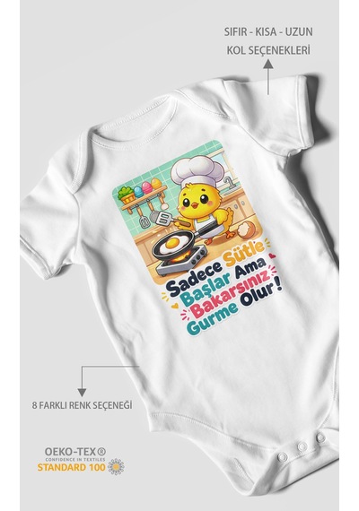 Morivokids Sadece Sütle Başlar Yazılı Kısa Kollu Bebek Body %100 Pamuk Beyaz