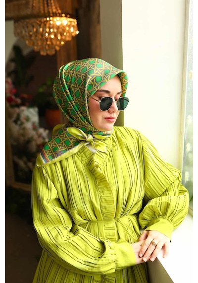 Silk Home Eflatun Yeşil Karma Desen Tivil İpek Eşarp 11424-63