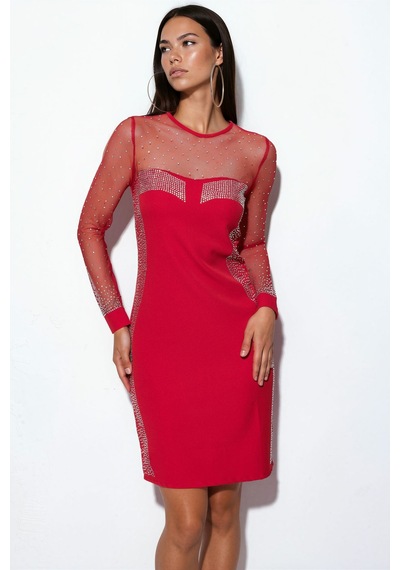 Hiccup Msn Taş Detaylı Payetli Bodycon Mini Elbise Kırmızı
