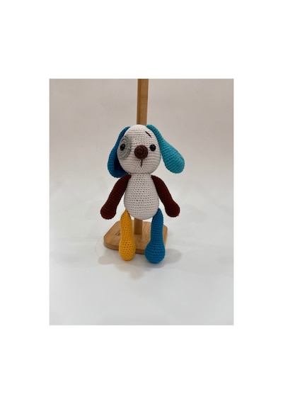 El Yapımı Amigurumi Köpek Oyuncak Renkli Kulak Örgü Bebek & Çocuk Hediyesi 21cm Mavi Turkuaz Kulak