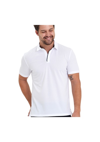 Erkek Kısa Kol Polyester Polo Yaka Fonksiyonel Tişört Beyaz