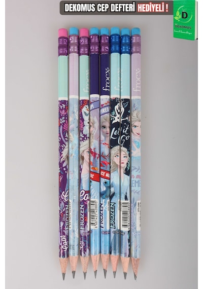 X Dekomus Lisanslı Elsa Frozen 8 Adet Silgili Kurşun Kalem Altın