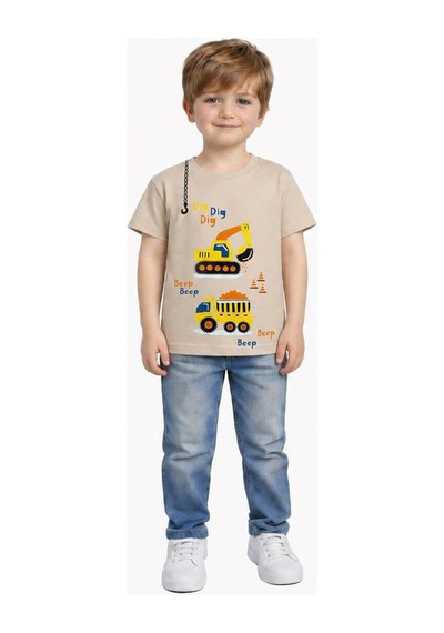 Yale Kids 1-4 Yaş Erkek Çocuk %95 Pamuklu Tişört Bej