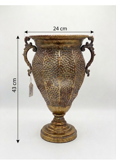 Metal Antik Gold Dekoratif Vazo 43 X 24 Cm Antika Altın