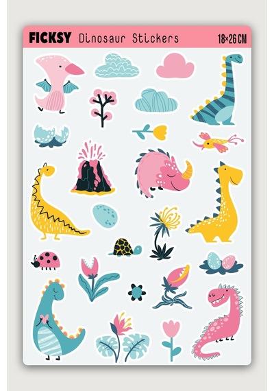 Sevimli Dinozor Sticker Seti - 25 Adet Etiket Çıkartma Diğer
