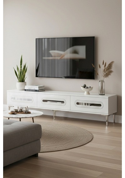 Tsa1806bs Rany Tv Sehpası Beyaz-sılver 180cm Beyaz - Gümüş