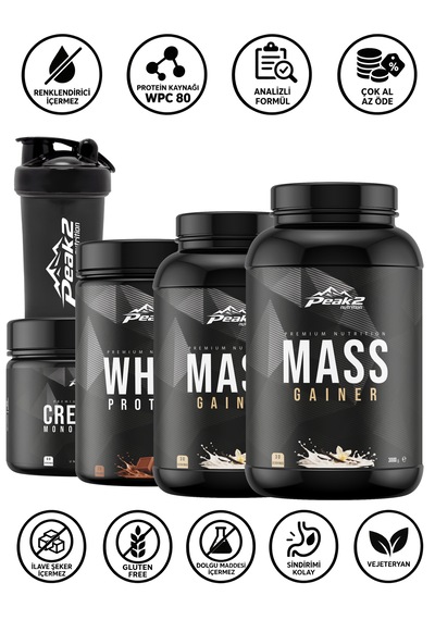 Hacim Paketi 13: 2 Adet Mass Gainer 2x3 Kg Vanilya + Whey Protein 500 Gr Çikolata + Kreatin Monohidrat 300g Aromasız + Shaker