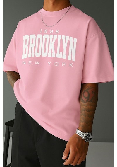 Brooklyn Baskılı Unisex Tshırt 3q2 Pembe
