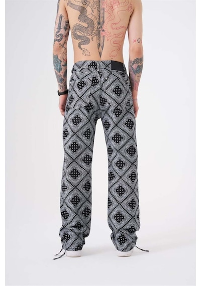 Siyah Baskılı Baggy Jean Pantolon Siyah