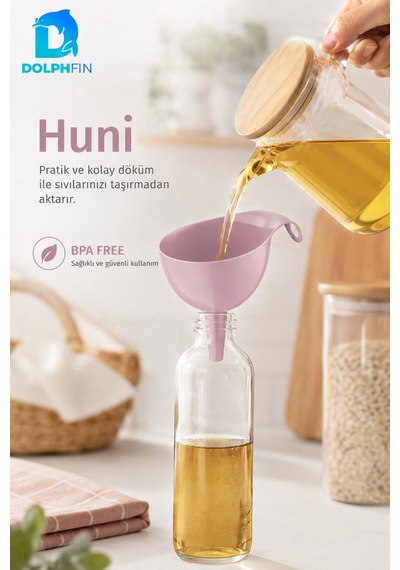 Plastik Mutfak Hunisi Geniş Ağızlı Saplı Sıvı Yağ Su Aktarma Hunisi Pembe Bpa İçermez
