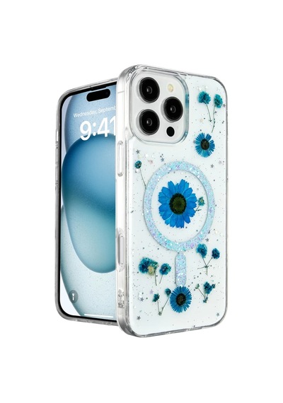 Newface Apple iPhone Uyumlu 16 Pro Max Kılıf Daisy Simli Magsafe Kapak - Mavi
