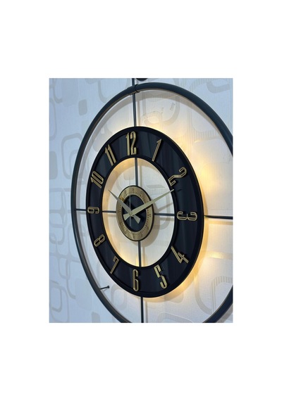 Pey Aksesuar Metal Camlı Duvar Saati 60x80 Cm Büyük Boy Işıklı Gerçek Cam Siyah-şeffaf-siyah-gold M61-siyah-şeffaf-siyah-gold