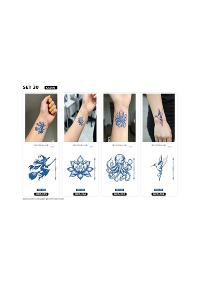 Minimal 5 Cm Yarı Kalıcı Geçici Dövme 4 Adet Birden Aylık Mini Set 30