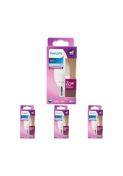 Philips Led 60w B38 E14 Mum Tipi Beyaz Işık Dim Edilmez Ampul 4lü Çok Renkli