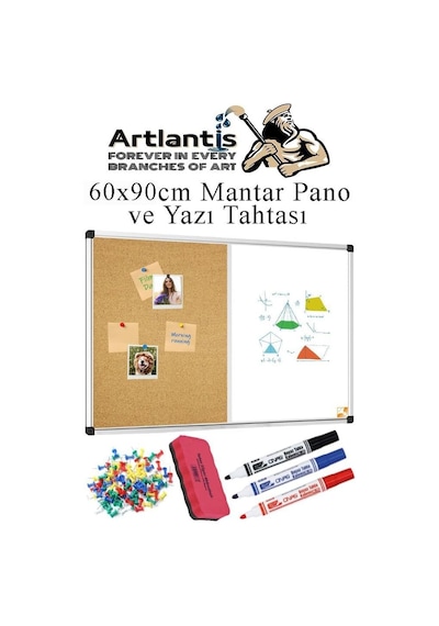 Çift Fonksiyonlu Yazı Tahtası Ve Mantar Pano 60x90 Cm 1 Adet Alüminyum Çerçeveli Yazı Tahta Kalemi Ve Silgisi Har Genel