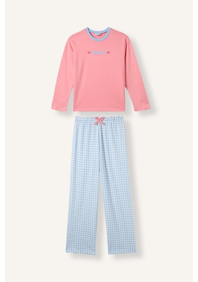 Defacto %100 Pamuk Bisiklet Yaka Uzun Koıllu Pijama Üstü Esnek Belli Uzun Pijama Altı 2li Pijama Takımı I2283a826aupn323 Pembe-pn323