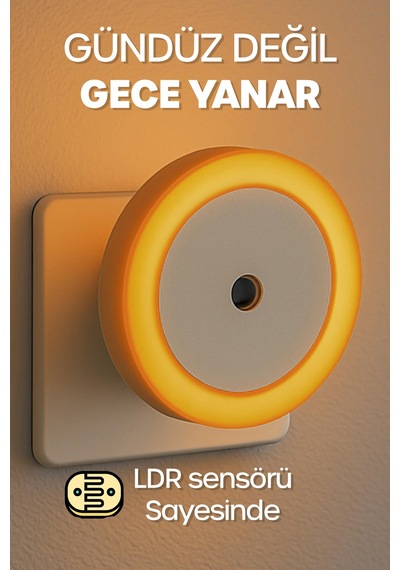 Yuvarlak Otomatik Gece Lambası Işığa Duyarlı Karanlık Ldr Sensörlü Koridor Turuncu Gc01 Turuncu