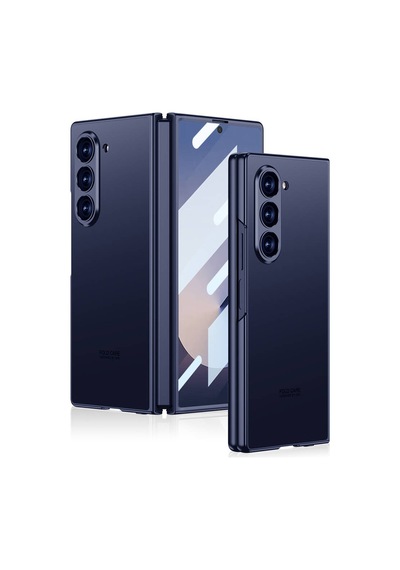 Galaxy Uyumlu Z Fold 6 Kılıf Titanyum Metal Tasarımlı Htstore Kıpta Caz Kapak-mavi