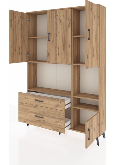 Arges Dolap 7 Raflı 2 Çekmeceli 4 Kapaklı 132x30x195 Çam-çam/çam Çam