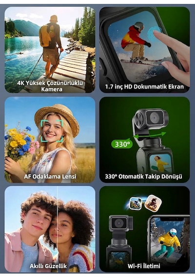4k Ultra Hd Profesyonel Aksiyon Kamerası Beyaz Vlog Kamera, 330 Dönebilir, Yüz Takibi, Dokunmatik