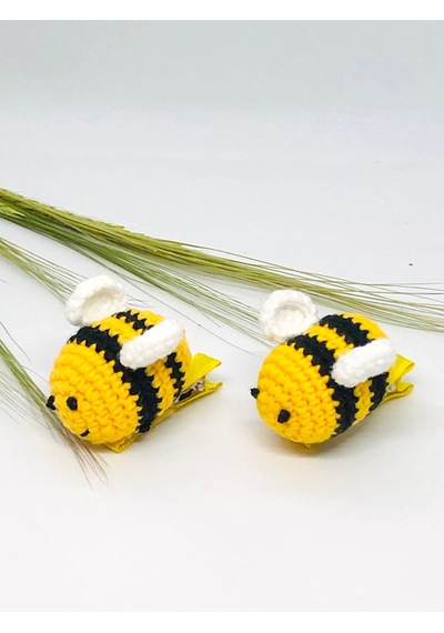 Arı Amigurumi 2li Kıskaç Toka, Örgü Saç Tokası, Saç Aksesuarı Sarı