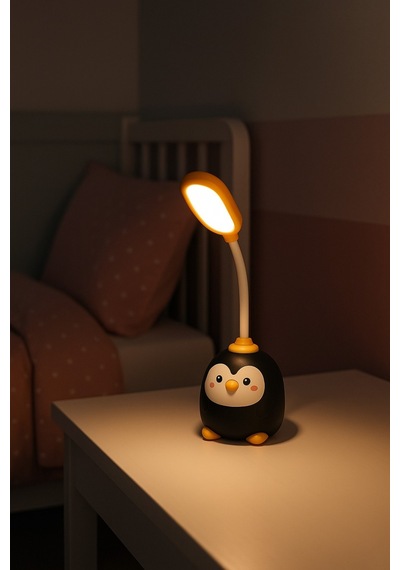 Pengulight Led Masa Lambası Sevimli Penguen Tasarım, Ayarlanabilir Başlık, Göz Yormayan Işık Siyah