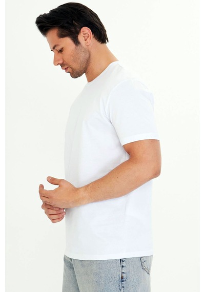 Trendhill Erkek Beyaz Pamuklu Bisiklet Yaka Büyük Beden T-shirt Byz5014b