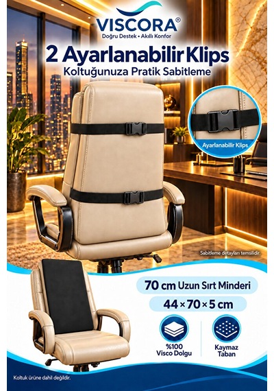 Visco Uzun Sırt Destek Minderi Müdür Ve Ofis Koltuğu İçin 70 Cm Sırt Yastığı