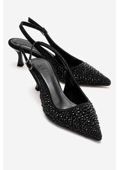 Luvishoes Thea Siyah Taşlı Kadın Topuklu Ayakkabı Siyah - Taş
