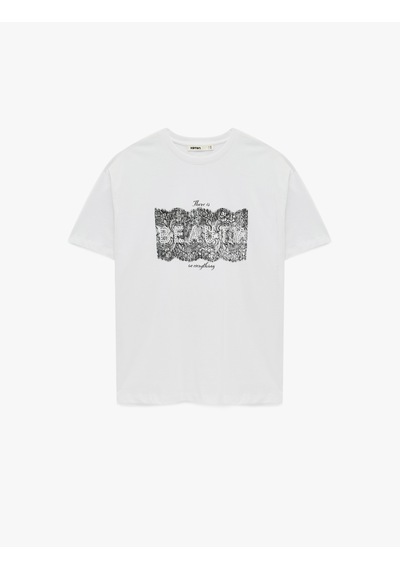 Koton Regular Fit Kısa Kollu Bisiklet Yaka Pamuklu Baskılı Tişört Beyaz 6sak50129ek Beyaz