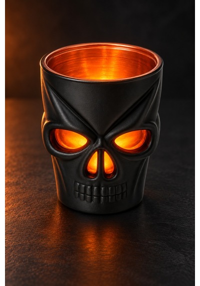 Led Işıklı Kuru Kafa Bardak Halloween Cadılar Bayramı Siyah Turuncu Kafatası Dekoru 7 Cm Renkli