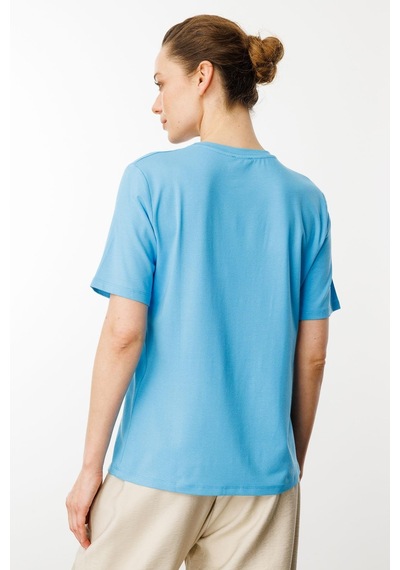 Kadın Sıfır Yaka Basic Penye T-shirt Mavi Mavi
