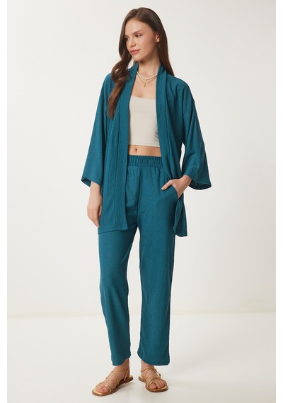 Happiness İstanbul Kadın Zümrüt Yeşili Kimono Pantolon Örme Takımı By00050 Zümrüt Yeşili Happiness İstanbul Kadın Zümrüt Yeşili Kimono Pantolon Örme Takımı By00050 Zümrüt Yeşili