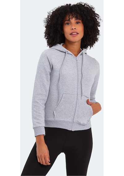 Slazenger PEMA I Kadın Fermuarlı Kapüşonlu Cepli Gri Sweatshirt