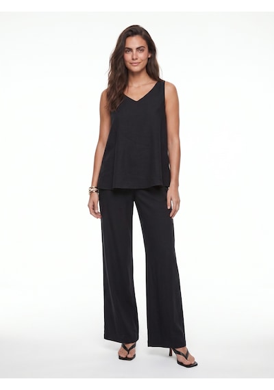 Onloox Kadın Siyah Siyah Pamuklu V Yaka Askılı Bluz Palazzo Pantolon Detaylı Alt Üst Takım