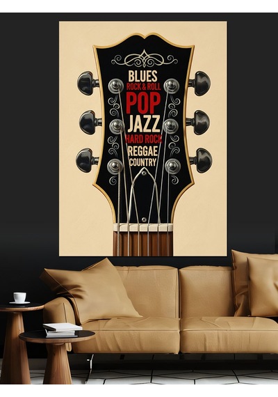Black Jazz Gitar Müzik Dekoratif Kanvas - Mdf Ahşap Tablo