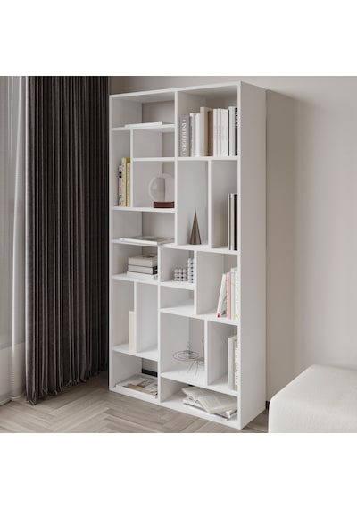 Nicola Kitaplık 18 Raflı, Modern Kütüphane Beyaz
